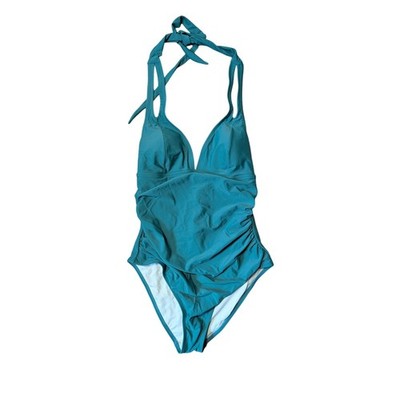 Cupshe Cupshe Blue Tide LG One Piece Swimsuit Womens Large Teal Ruched Back Tie