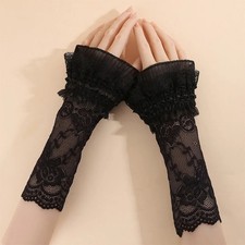 Fashion Long Lace Cuff Embroidery White Black Arm Sleeves Cuffs With Ruffles Fal