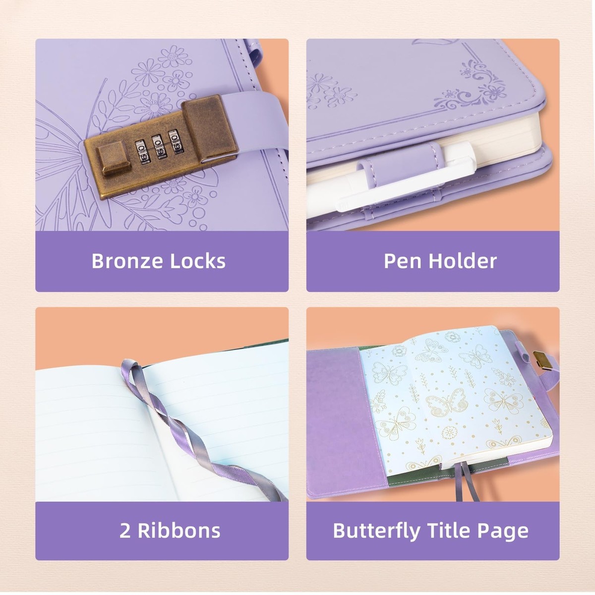 Locking Diary With Combination Lock - Vintage Refillable Journal For Girls & Women