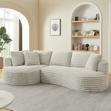 Curved L-Shape Sectional Oversized Sofa Minimalist Design, Comfy Sleeper Couch
