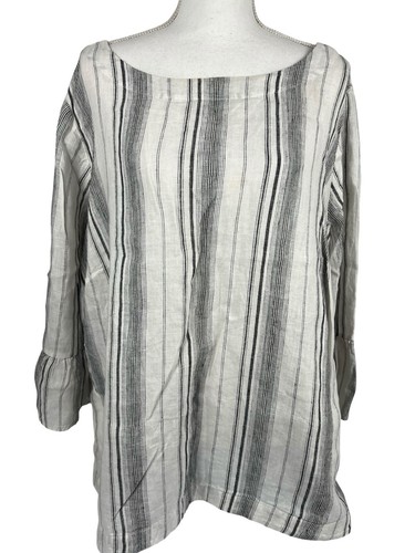 Charter Club 100% Linen Tunic Top Blouse Cream Striped Size 3X Peasant Boho - Picture 5 of 18