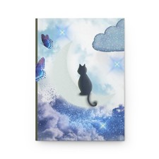 Moon Cat Illustration Hardcover Journal  Dreamy Clouds, Butterflies, cats
