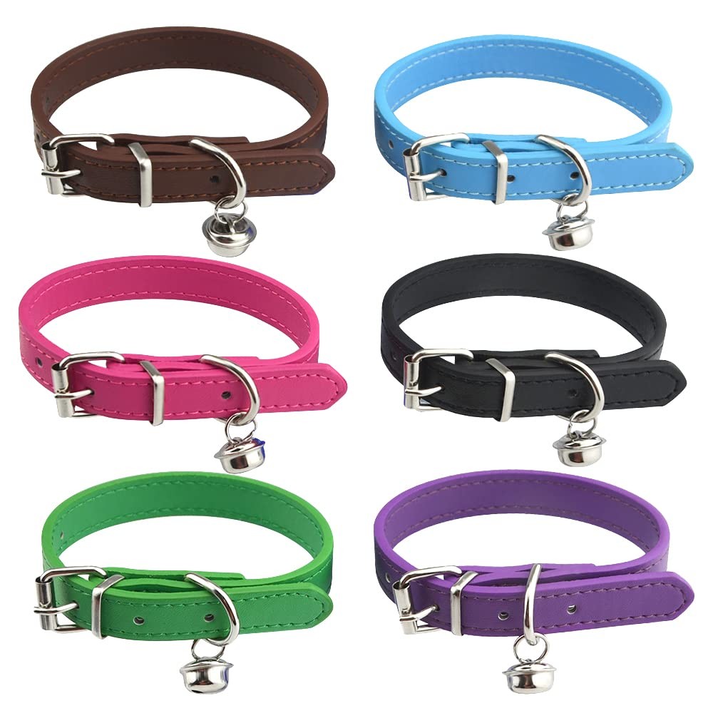 Collier en cuir pour chat avec clochette réglable de 20 à 28 cm Lot de 6 noir et rouge