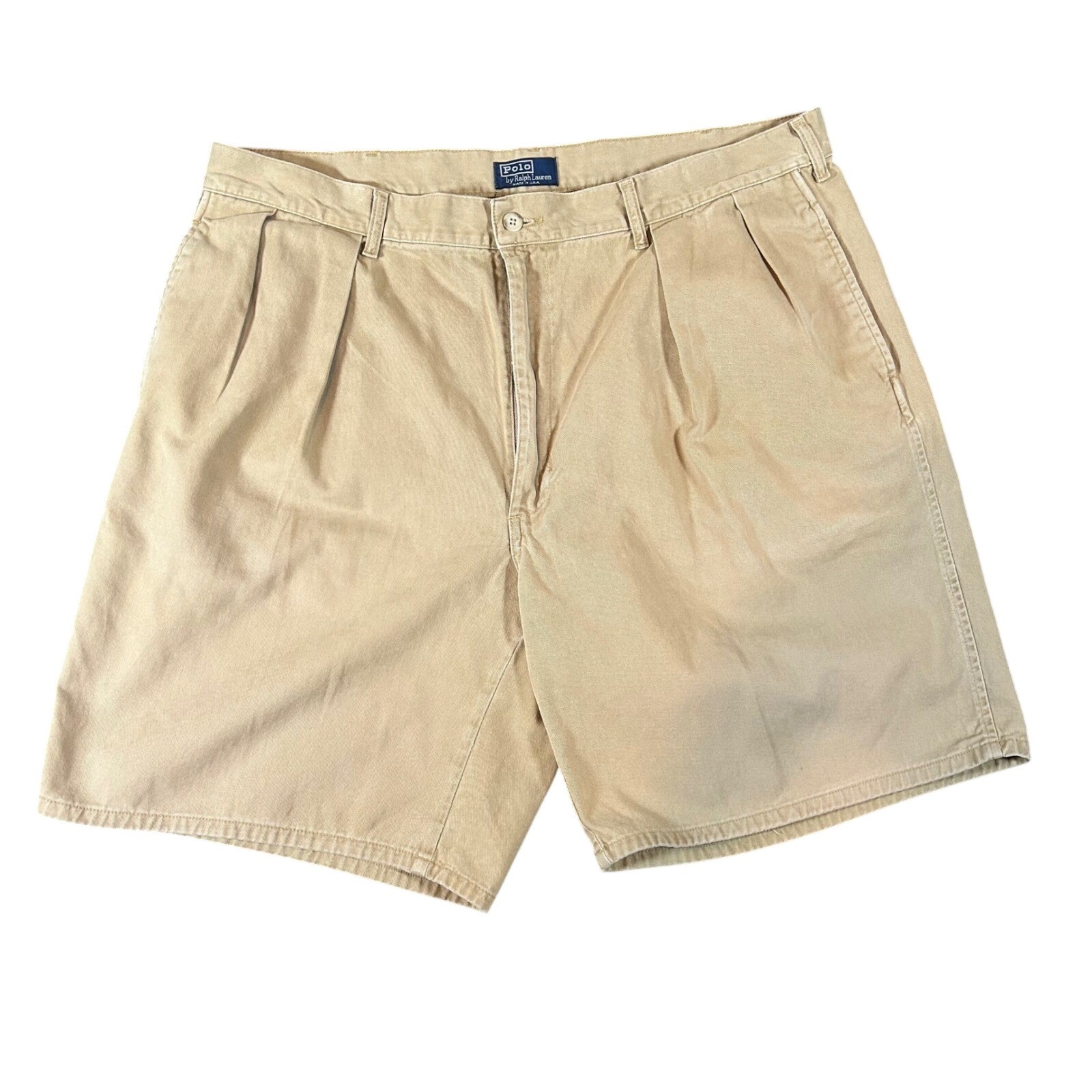 Vintage Polo Ralph Lauren Mens Pleated Chino Shorts Khaki 40 USA Cotton 39x8