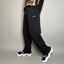 Vintage 90s Fila Sweatpants Mens XL Baggy Fit Jet Black Polyester White Logo