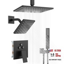 Black Shower System Shower Faucet Set with 3 In 1 Push Button Matte Black