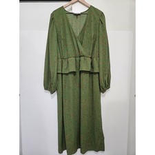 Eloquii Elements Green Abstract Print Ruffle Waist Midi Dress Womens Size 16