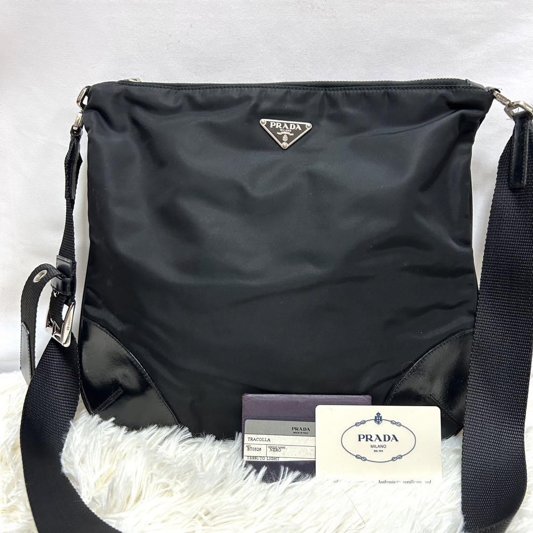 Prada Black Leather Nylon Shoulder Bag with Guarantee Card Rare