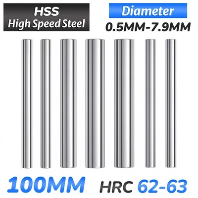 HSS Round Bar HRC 62 High Speed Steel Rod Ø 0,5mm-7,9mm Metal Tools 100mm Length - Image 1 of 4