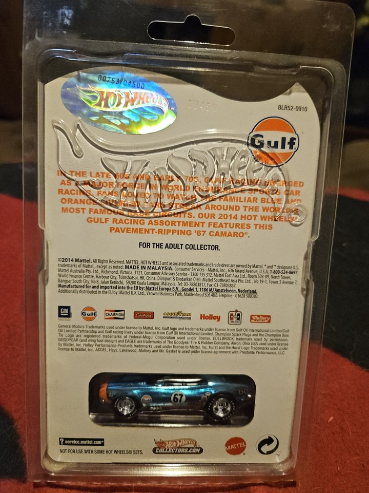 Hot Wheels RLC '67 Camaro GULF Real Riders #753 of #4500 | eBay