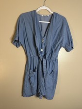 ZARA Denim Chambray Tie Front Short Sleeve Romper Size Medium