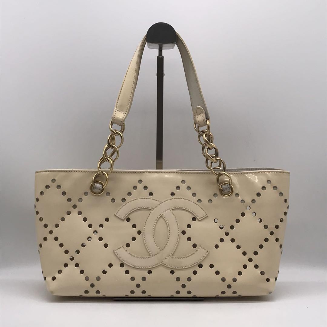 Chanel Black Enamel Chain Tote Shoulder Bag Preowned From Japan