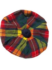 Ingles Buchan Buchanan Tartan 100 Wool Beret Pom Pom Scotland Unisex Vintage