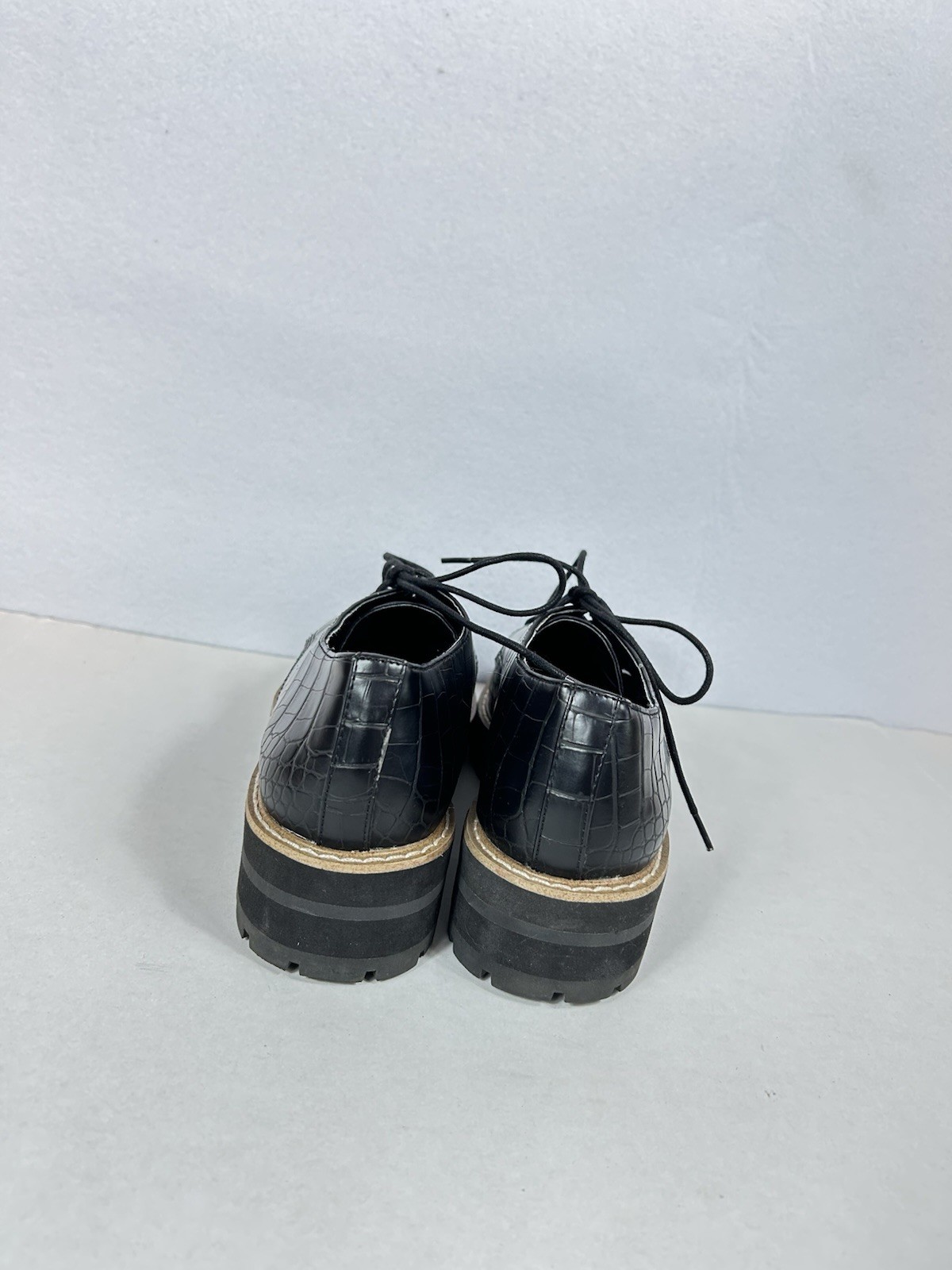 SAOLA Scarpa donna Steve Madden Terri Derby nera suola platform stampa coccodrillo taglia 8 5M