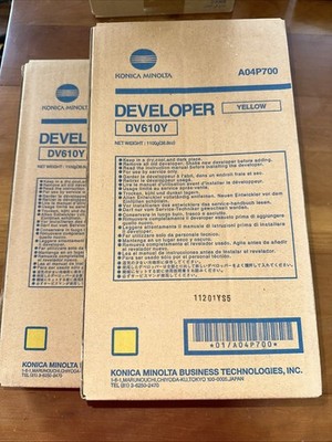 Qty 2- New Konica Developer Minolta DV-610, Yellow A04P700