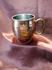 Used 20oz Hammered Copper Moscow Mule Mug Brass Handle Drink Liquor Spirits SS