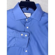 Charles Tyrwhitt Mens 16X34 Slim Fit Non-Iron Dress Shirt Blue Cotton Poplin