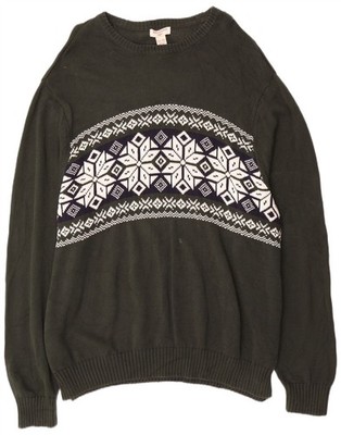 Dockers Herren U-Boot Ausschnitt Pullover Sweater 2XL Khaki Fair Isle Baumwolle CY01
