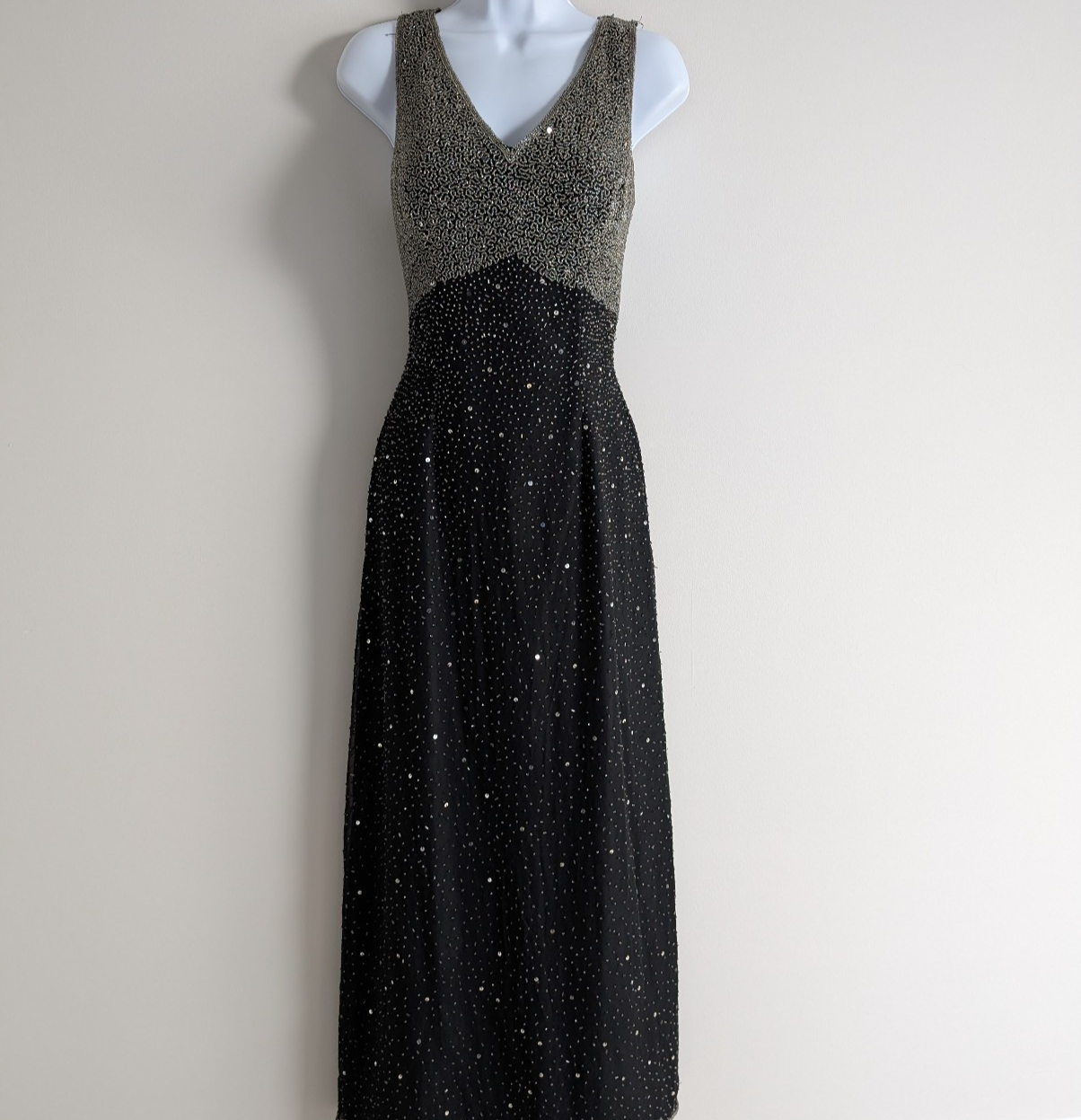Scala Beaded Silk Gown Womens Large Vintage Glam 90s Whimsigoth Dark Romantic
