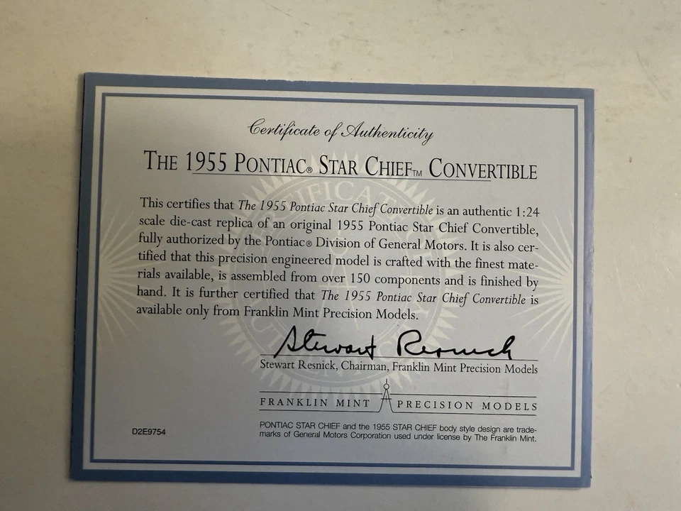 Franklin Mint 1:24, 1955 Pontiac Star Complete W COA Paperwork & Box - Image 4 of 4