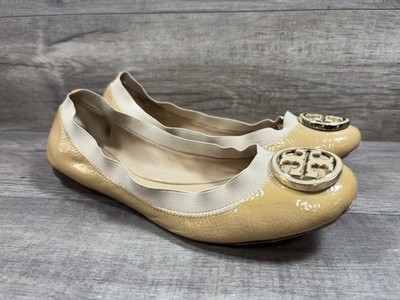 Tory Burch Caroline Ballet Flats Shoes Nude Patent Leather Womens Size 10.5