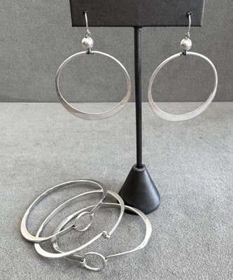 MODERNIST Signed RAYMOND GURDAL Sterling Silver 3 CUFF BRACELETS + HOOP EARRINGS