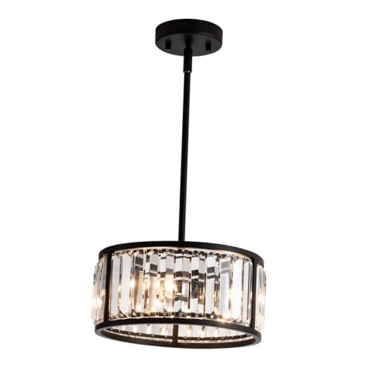 Crystal Pendant Light Fixture, 3-Light Black Chandelier Light Fixture,