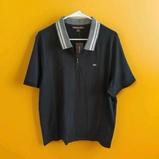 Michael Kors Men's Black Zip Cotton Polo Shirt MK Logo Size Large 98