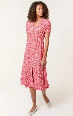 QED LONDON Short Sleeve Button Front Midi Dress in Red UK L/XL  (fm200-17)