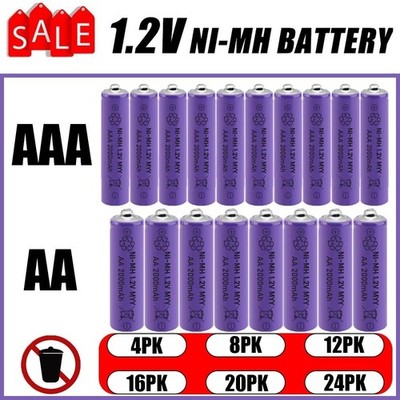 AA AAA Rechargeable Batteries Battery 2000mAh 1.2V Power Charger Lot US NEW