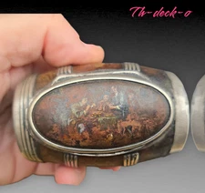 RARE SNUFFBOX BARREL PAINTED DECOR GENRE VARNISH MARTIN EP.LOUIS XVI + SILVER