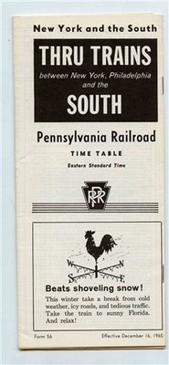 Pennsylvania Railroad Thru Trains New York Philadelphia & South Time Table 1965