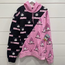 Hello Kitty Hoodie Womens Lightweight Kuromi My Melody Pink Black Lounge Size XL