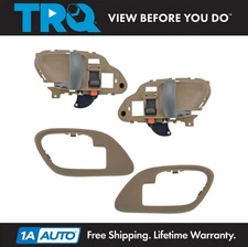 TRQ Tan Interior Inside Door Handle w/ Bezel LH & RH Set for Chevy C/K Truck