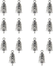 14Pcs Tibetan Style Bell Charms Silver Small Jingle Bells for Crafting Mini Wind