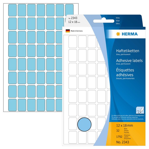 Vielzweck-Etiketten Herma 2343, 1792 StüCk, 12X18Mm, Selbstklebend, Matt, Blau-image