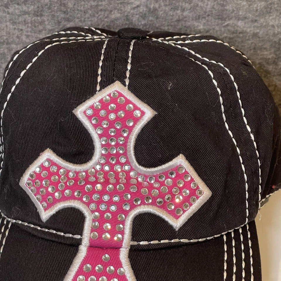 Gorra Cross Hat Mujer Arco Iris Negra Brillante Envejecida Curvada Bill Rasgado Tribal Foto 2 de 4