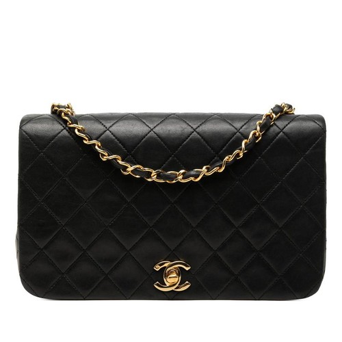 Chanel Matelasse 23 Coco Mark Chain Shoulder Bag Full Flap Black Gold Hardware L