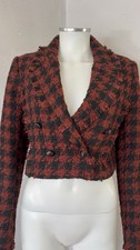 House Of Harlow 1960 Black/Rust Houndstooth Tweed Cropped Blazer Women's size S