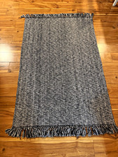 Gray Flat Weave Area Rug 3x5 Ft Solid Flat Pile Fringed For Bedroomliving