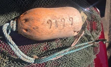 Used Crabbing Buoy w/ Rope - From Washington State - Faded Orange Color - w/ Tag