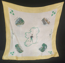 Vintage Ireland Souvenir Scarf Handkerchief Map of Ireland Shamrock Mid Century