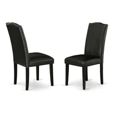 East West Furniture Encinal 40" Leather Dining Chairs in Black (Set of 2)