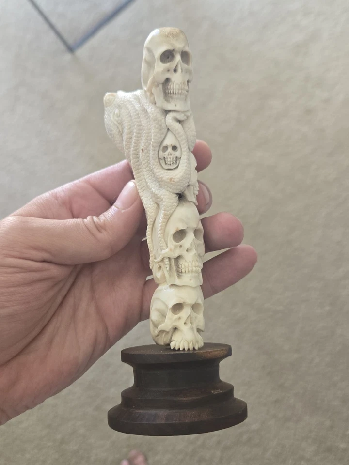 THE KRAKEN Hand Carved Antler Carving Statue Octopus Skull Squid Nautical Decor - Image 3 of 4