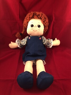 Vintage Soft Sculpture Fabric Redhead Pigtails Stuffed Doll Plush Toy 21in
