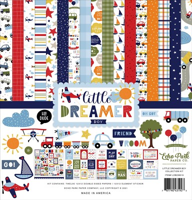 Echo Park - Little Dreamer Boy- 12x12 Collection Kit Scrapbook Papers + Stickers