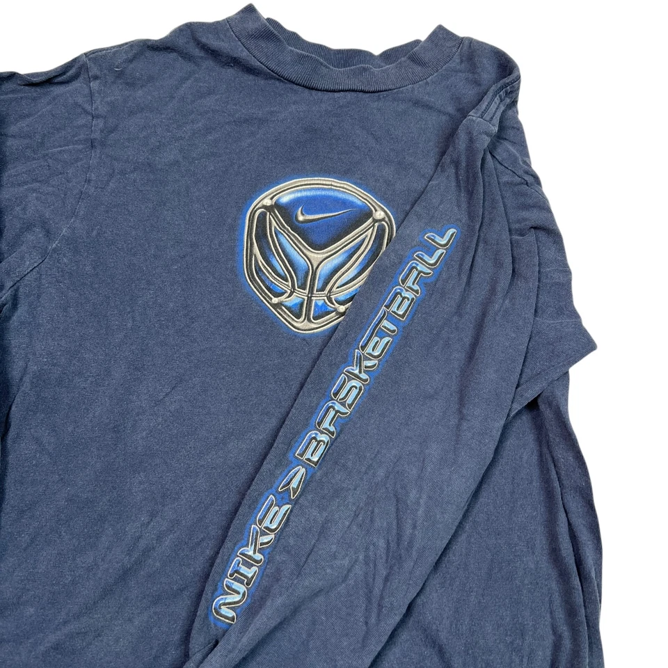 Nike Basketball VTG 00s Long Sleeve Tee T-Shirt FLAW Navy Blue Youth Small 8 - Image 4 of 4