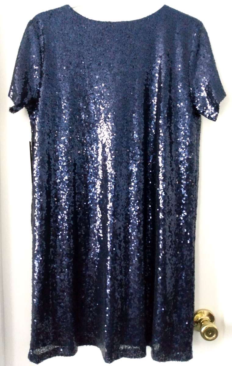 light up the night navy blue sequin shift dress Womens Friends Like These Navy Blue Curve Velvet Sequin Chiffon Sleeve Mini Dress US 18