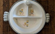 "Three Little Pigs"Vintage 1940's Childrens Warming Dish Bowl Porcelain  Metal