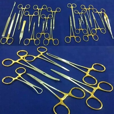SET OF 21 PCS GOLD HANDLE T/C FELINE SPAY PACK SURGICAL INSTRUMENTS KIT